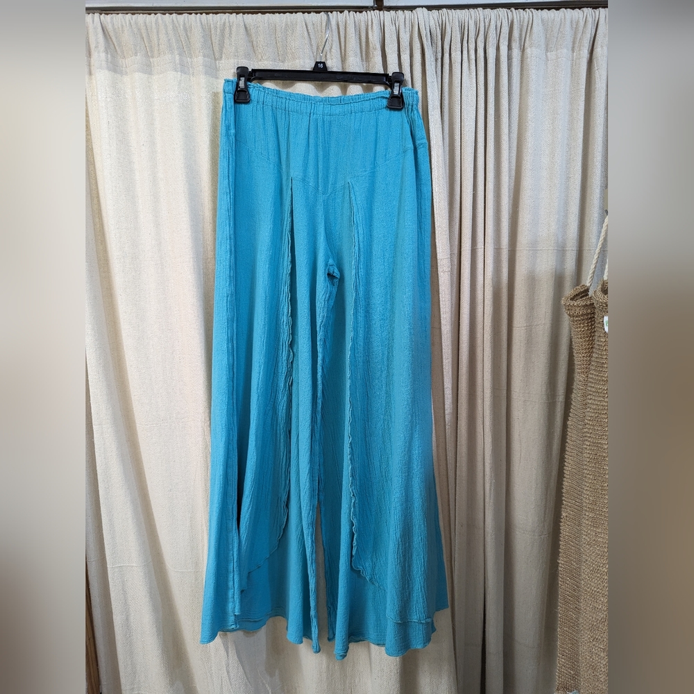 Oh My Gauze! Lightweight blue cotton pants.